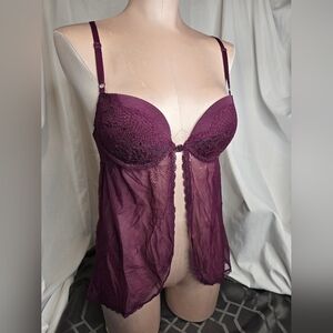 Elegant Lace Babydoll Lingerie in Deep Purple